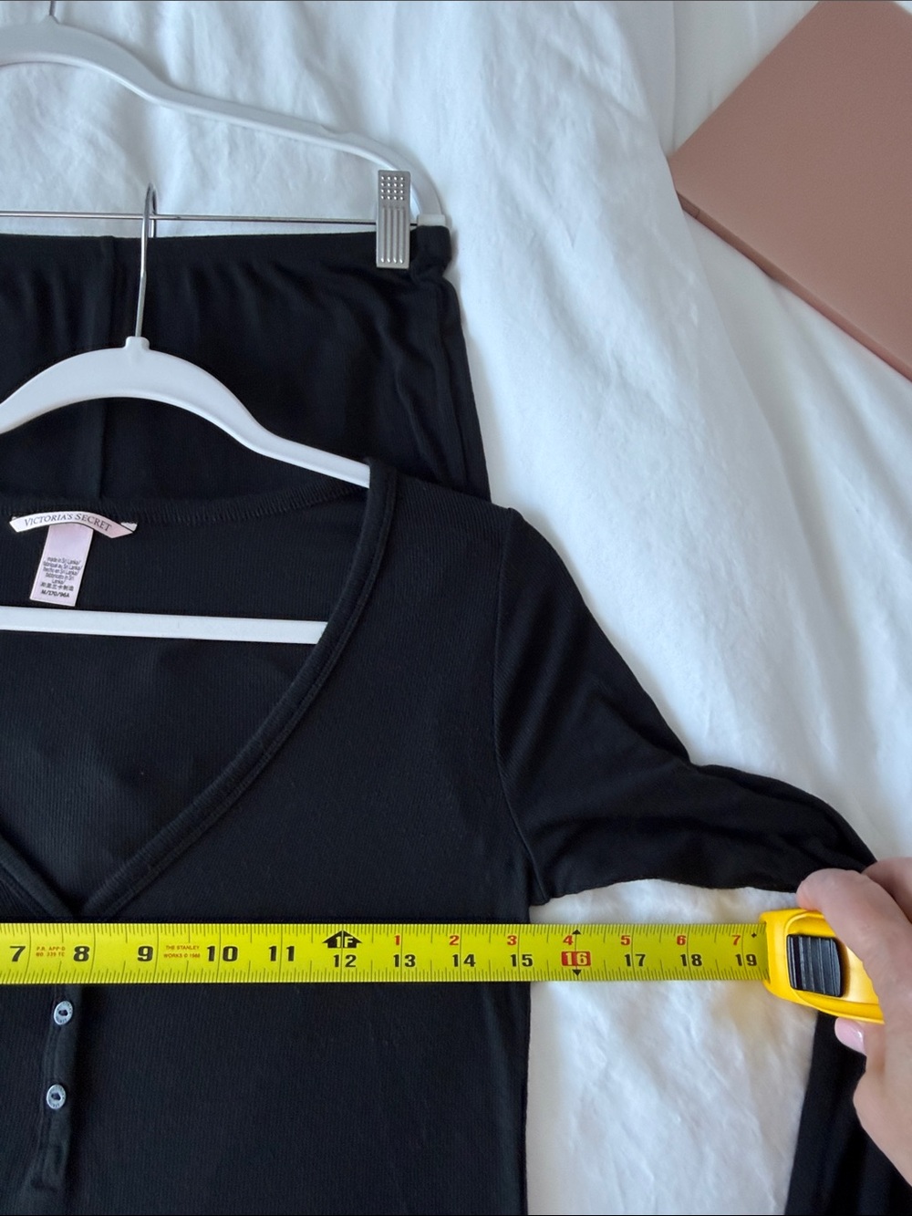 Victoria's Secret black Long Sleeve Henley Top & Shorts Pajama Set - Picture 4 of 5